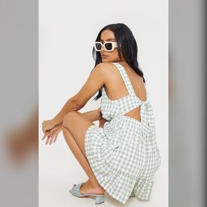 NWT PrettyLittleThing Green Gingham Romper